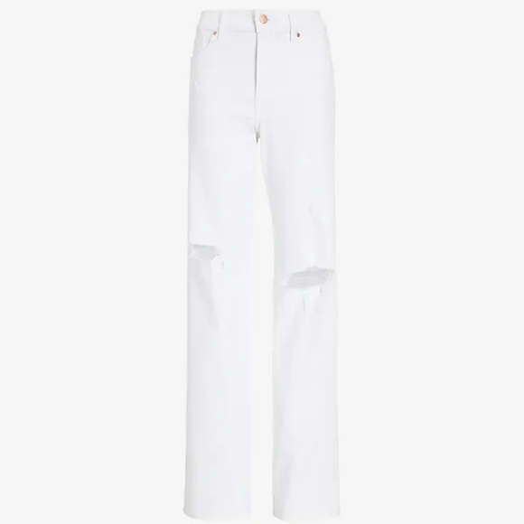 EXPRESS: High Waisted White Ripped Wide Leg Jeans - Picture 8 of 8